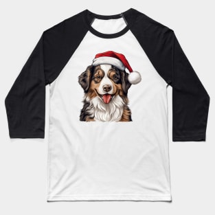 Christmas Peeking Australian Shepherd Dog Baseball T-Shirt